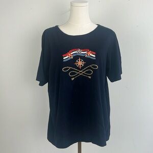 Vintage Mark and Spencer Classic Navy Blue Nautical T-Shirt made in UK